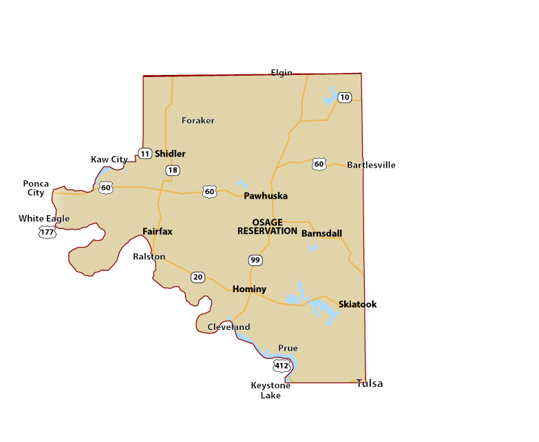 Map of Osage County OK